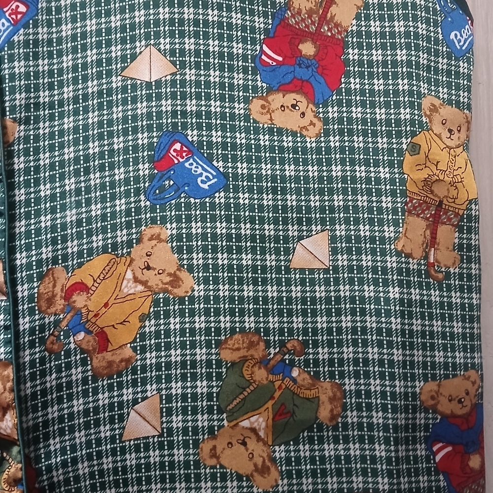Green Vest Vintage Teddy Bear Wearing Cardigan Print Plaid Button Down Size M - Picture 2 of 4